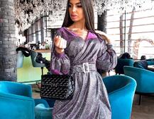 Платье-мини с широким поясом из голографического трикотажа с люрексом Платье-мини с широким поясом из голографического трикотажа с люрексом | PUSHKA SHOP