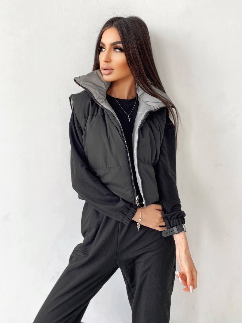 Комплект: комфортный трикотажный комбинезон   укорочённый двухсторонний жилет  | PUSHKA SHOP