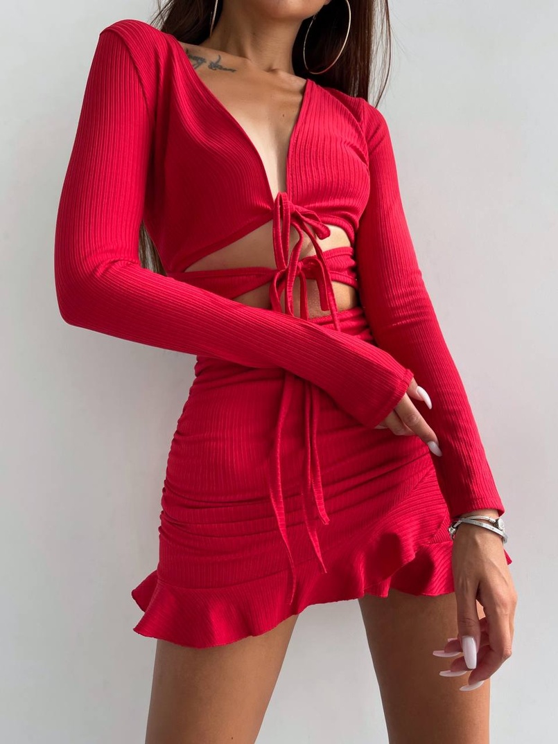 Трикотажна сукня з присбореною спідницею | PUSHKA SHOP