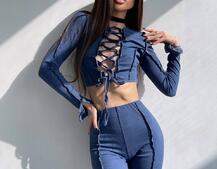 Комплект: топ зі шнурівкою на грудях + легінси Комплект: топ зі шнурівкою на грудях + легінси | PUSHKA SHOP