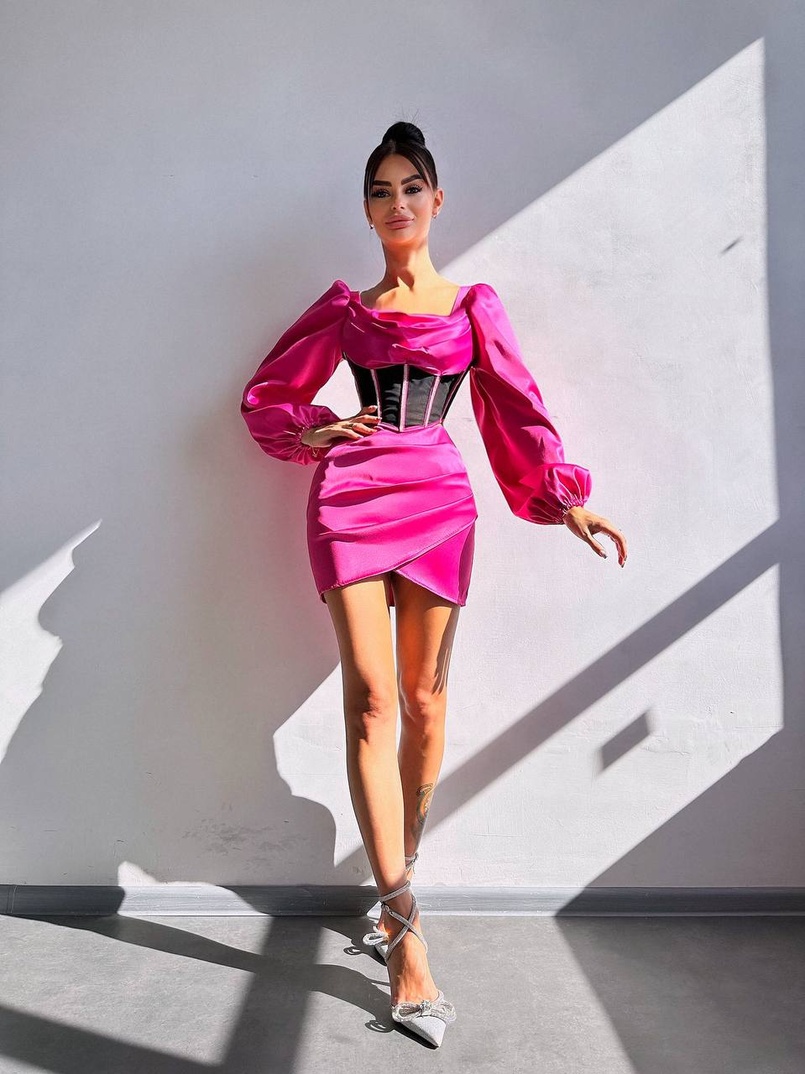 Комплект: корсет, декорований стразами + спідниця міні з драпіруванням   Ручна робота  | PUSHKA SHOP