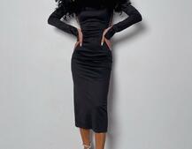 Сукня міді, декорована натуральним пір'ям Сукня міді, декорована натуральним пір'ям | PUSHKA SHOP