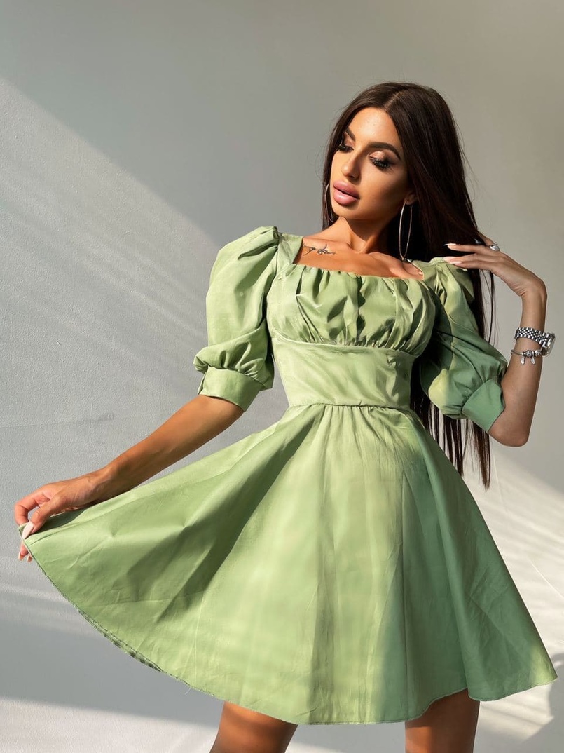 Платье с объемными рукавами из хлопка | PUSHKA SHOP