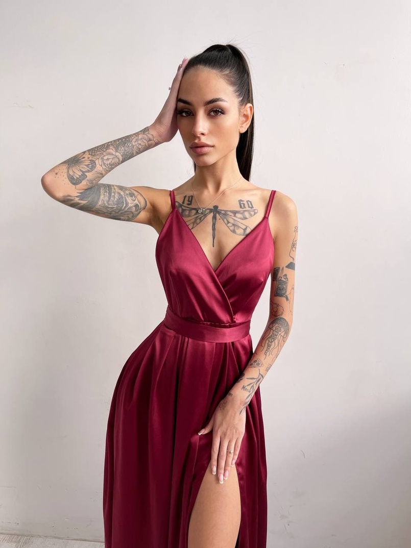 Платье макси с разрезом на юбке и запахом на груди   Платье макси с разрезом на юбке и запахом на груди   | PUSHKA SHOP