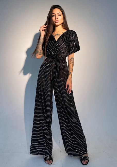 Бархатный комбинезон с голографическими блестками  | PUSHKA SHOP