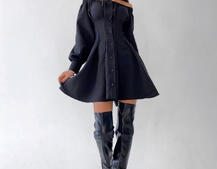 Приталенное платье-рубашка на плечиках с корсетом из эко-кожи Приталенное платье-рубашка на плечиках с корсетом из эко-кожи | PUSHKA SHOP