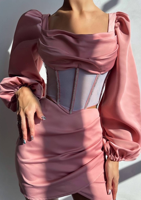 Комплект: корсет, декорований стразами + спідниця міні з драпіруванням   Ручна робота  | PUSHKA SHOP