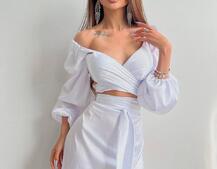 Шелковый комплект: топ с завязками на талии + юбка миди с разрезом  | PUSHKA SHOP