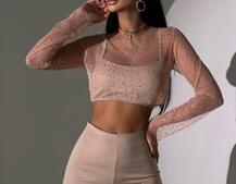 Комплект: топ + штани із сіткою зі стразами Комплект: топ + штани із сіткою зі стразами | PUSHKA SHOP