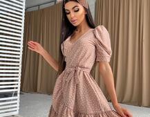 Милое платье в горошек с оборками и повязка бант | PUSHKA SHOP