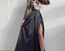 Платье макси с кружевным верхом и разрезом на юбке  | PUSHKA SHOP