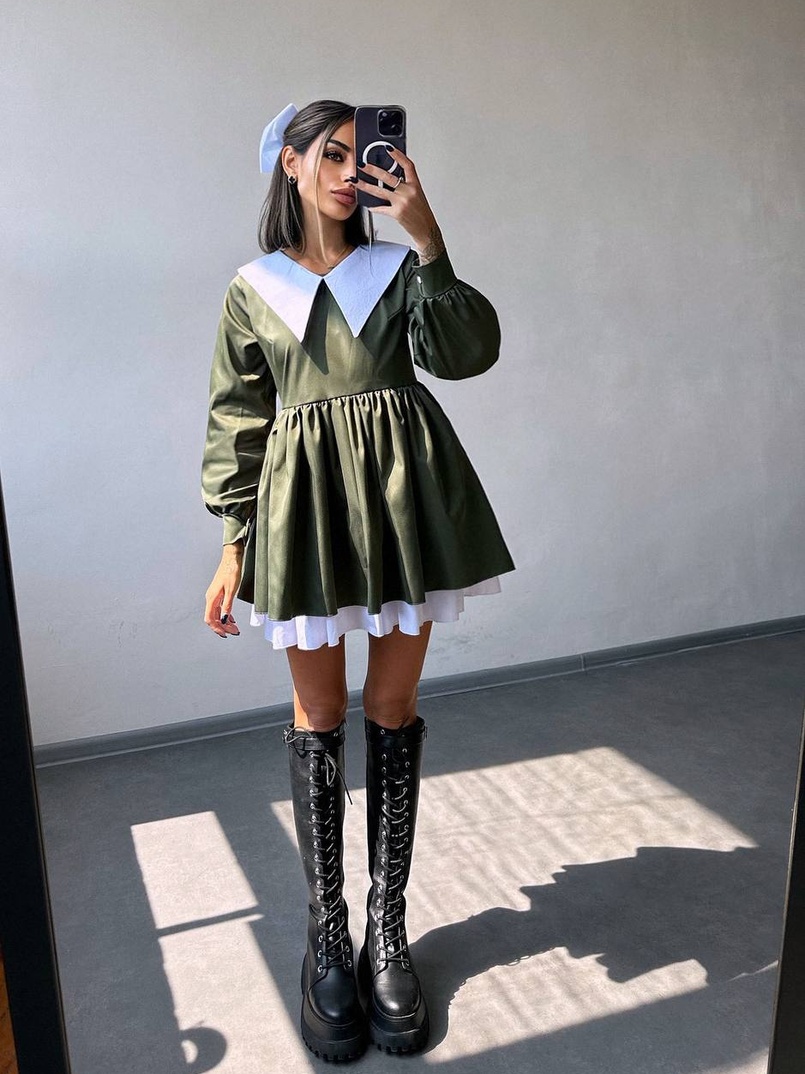 Котонова сукня з комірцем + бант  | PUSHKA SHOP