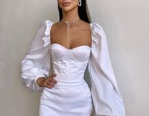 Атласний  комплект: корсет + спідниця декорована бахромою зі страз | PUSHKA SHOP