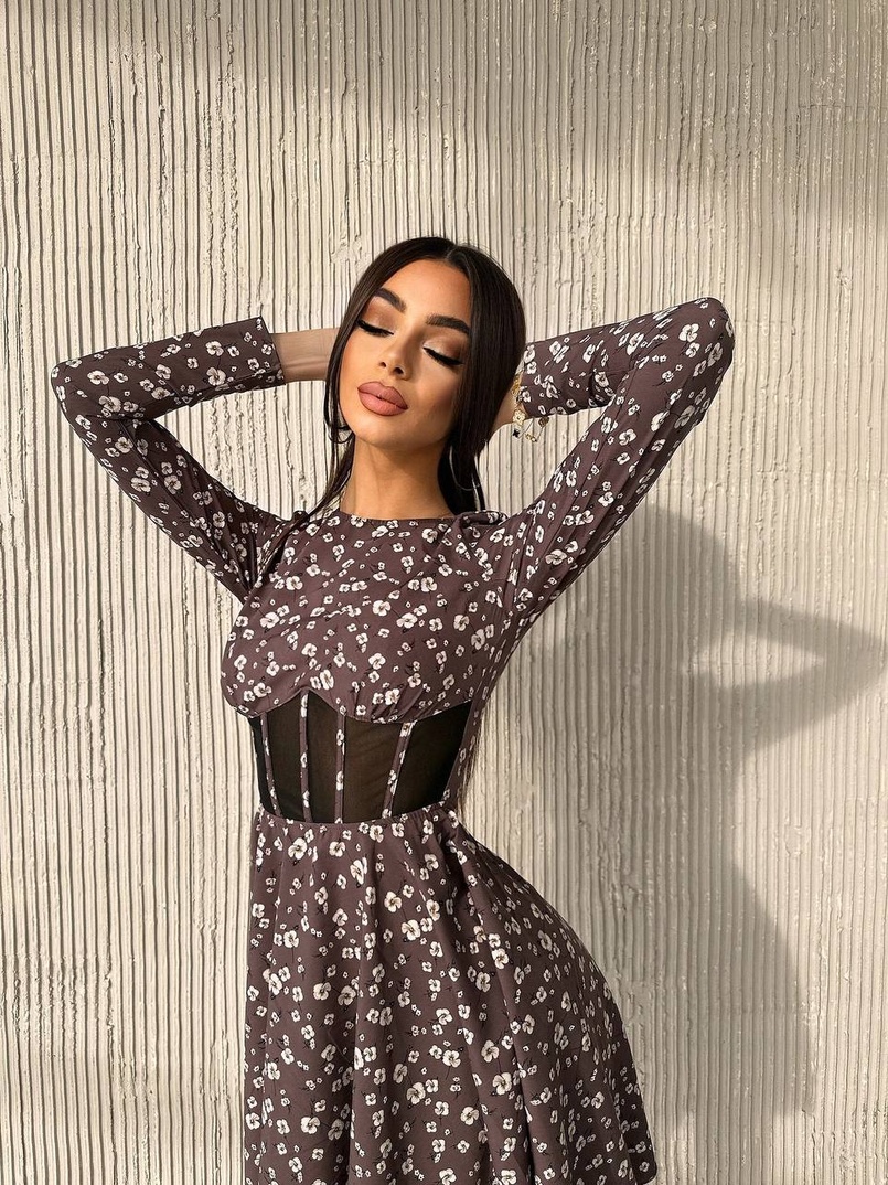 Приталена сукня з корсетною вставкою та спідницею-сонцем | PUSHKA SHOP