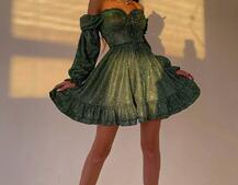 Блискуча сукня з оборками та чашками з ефектом push up Блискуча сукня з оборками та чашками з ефектом push up | PUSHKA SHOP