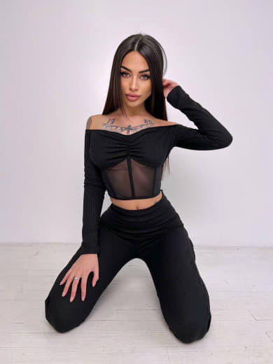Комплект : штани кльош і топ з елементами корсету  | PUSHKA SHOP