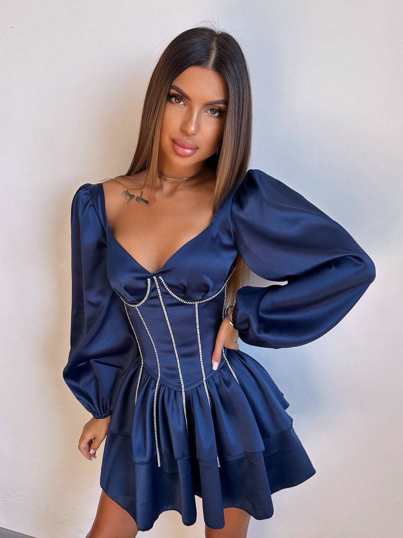 Комплект: сукня з подвійною спідницею + корсет, декорований стразами    | PUSHKA SHOP