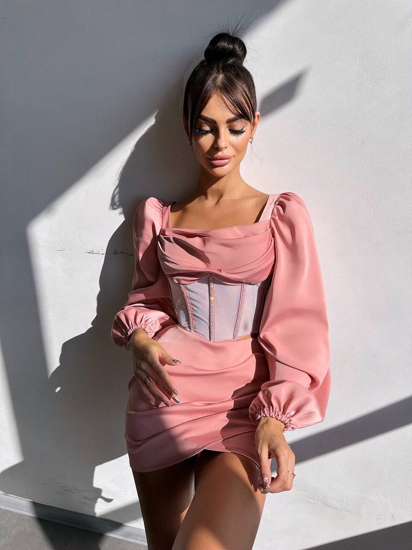 Комплект: корсет, декорований стразами + спідниця міні з драпіруванням   Ручна робота  | PUSHKA SHOP