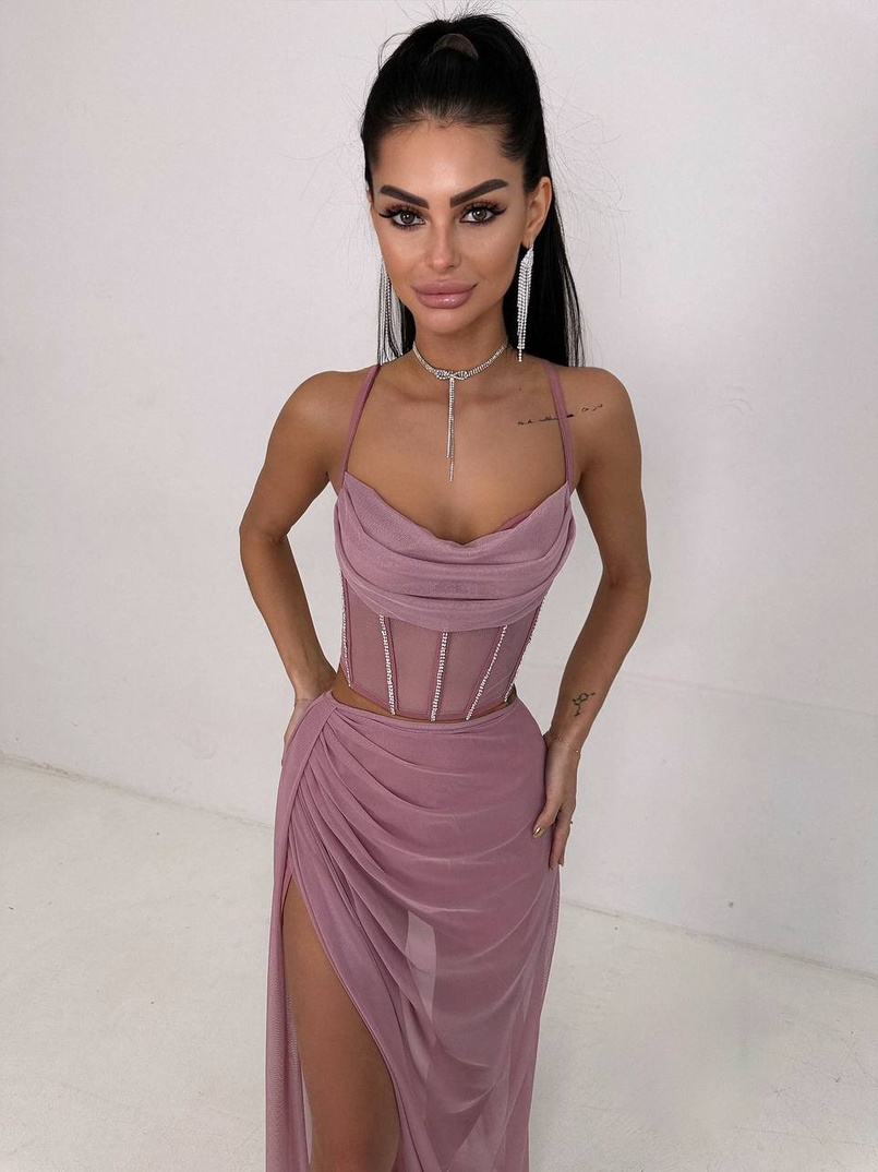 Комплект: корсет декорований стразами + спідниця максі  | PUSHKA SHOP