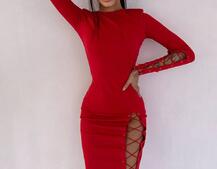 Сукня міді зі шнурівкою на ніжці та на рукавах | PUSHKA SHOP