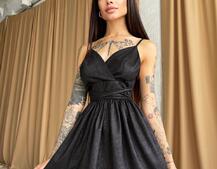 Блестящее платье с пышной юбочкой и завязками на талии  | PUSHKA SHOP