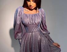 Блестящее платье с объемными рукавами  Блестящее платье с объемными рукавами  | PUSHKA SHOP