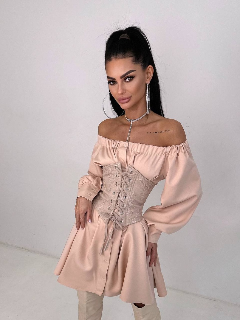 Приталена сорочка на плічках+  мереживний корсет | PUSHKA SHOP