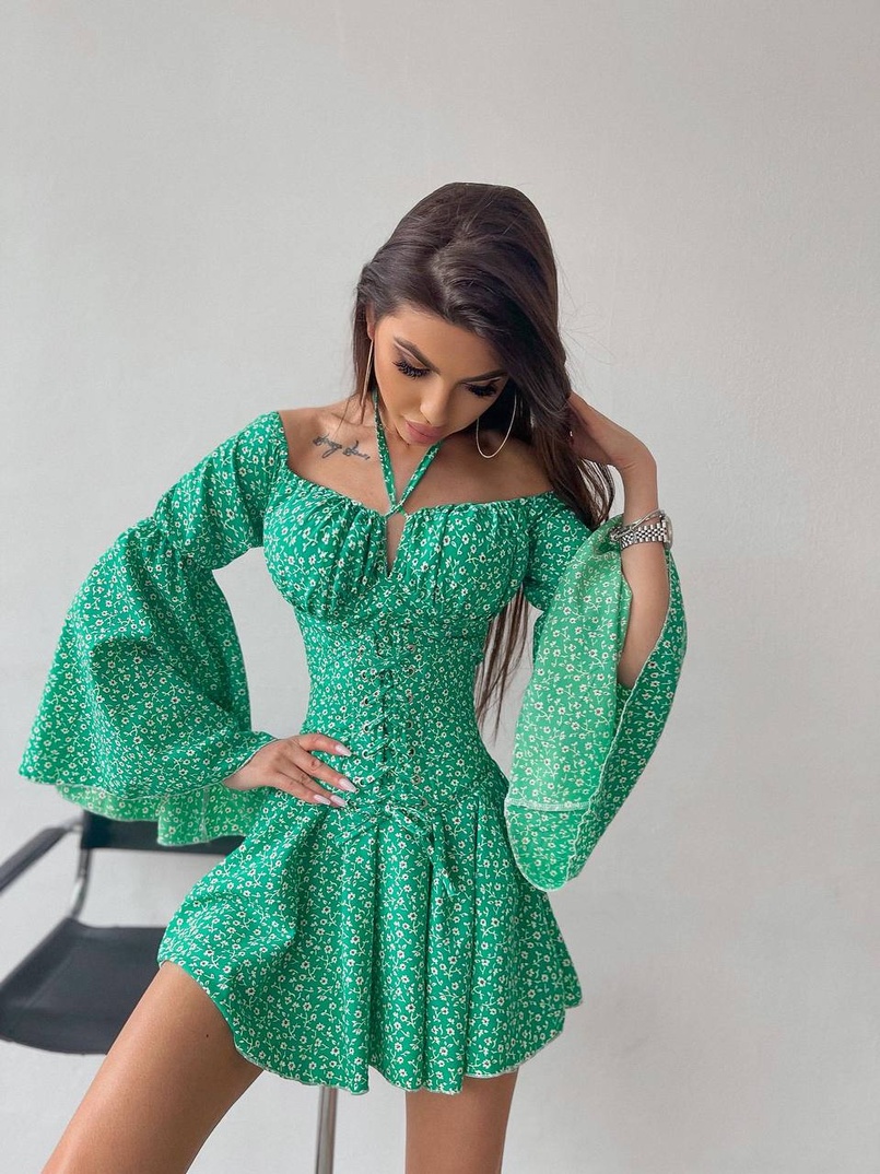 Комплект: платье с расклешенными рукавами + корсет  | PUSHKA SHOP