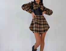 Тёплое байковое платье-рубашка в клетку Тёплое байковое платье-рубашка в клетку | PUSHKA SHOP