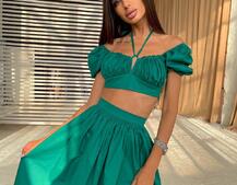 Комплект из хлопка: топ с завязками на груди + юбка-миди с разрезом Комплект из хлопка: топ с завязками на груди + юбка-миди с разрезом | PUSHKA SHOP