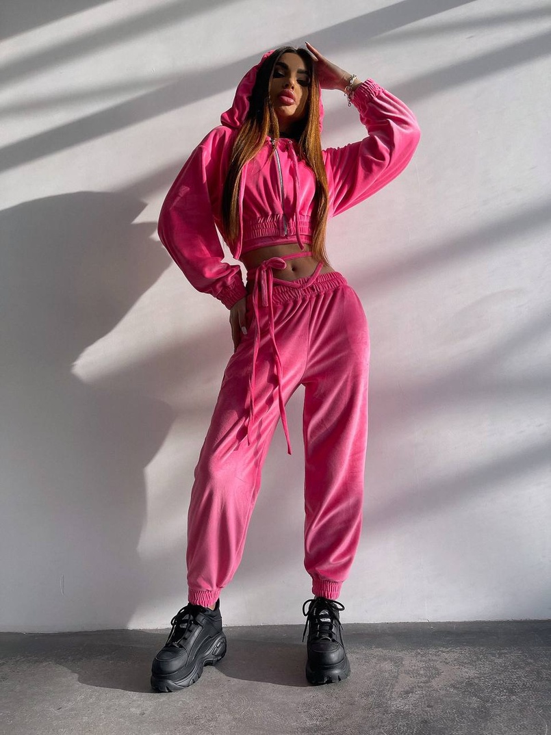 Велюровий комплект трійка: кофта + корсет з чашечками + джогери  | PUSHKA SHOP