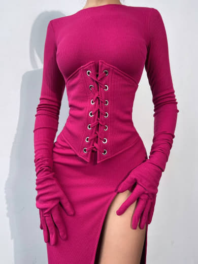Комплект: трикотажне плаття- міді + корсет + рукавички | PUSHKA SHOP