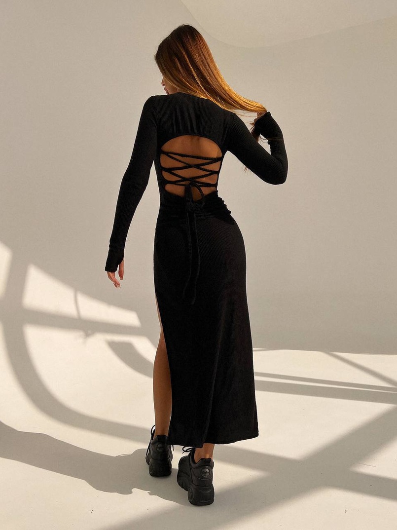 Трикотажна сукня міді зі шнурівкою на спинці | PUSHKA SHOP