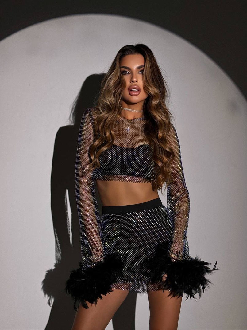 Комплект: топ з натуральним пір’ям + спідниця  | PUSHKA SHOP