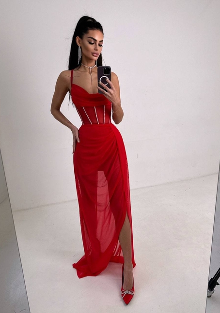 Комплект: корсет декорований стразами + спідниця максі  | PUSHKA SHOP