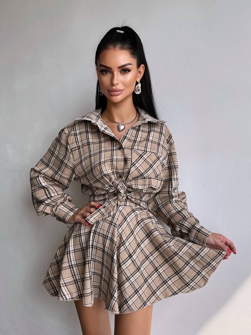 Комплект: сорочка + спідниця у клітинку  | PUSHKA SHOP