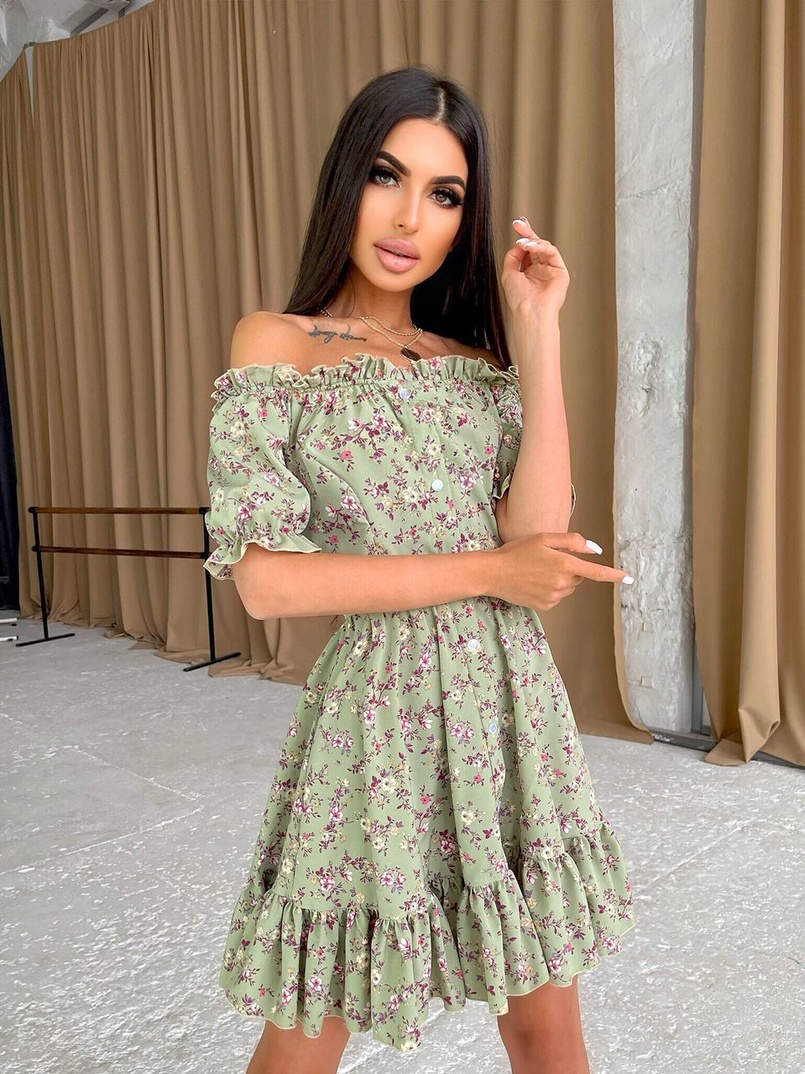 Цветочное платье с пышной юбкой и оборками | PUSHKA SHOP