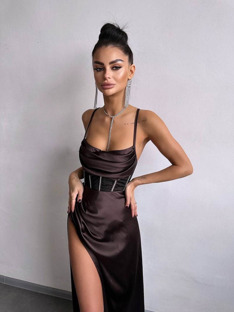 Комплект: корсет, декорований стразами + спідниця максі з драпіруванням  | PUSHKA SHOP