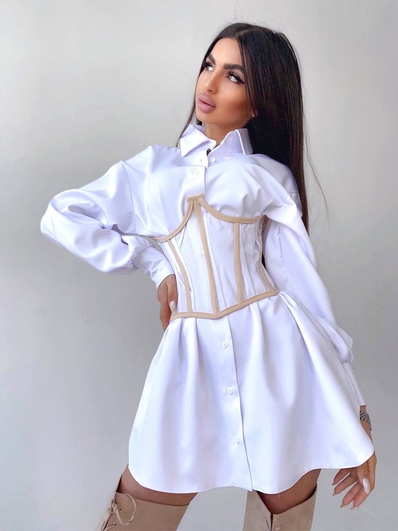 Комплект: платье-рубашка с прозрачным бельевым корсетом на шнуровке  | PUSHKA SHOP