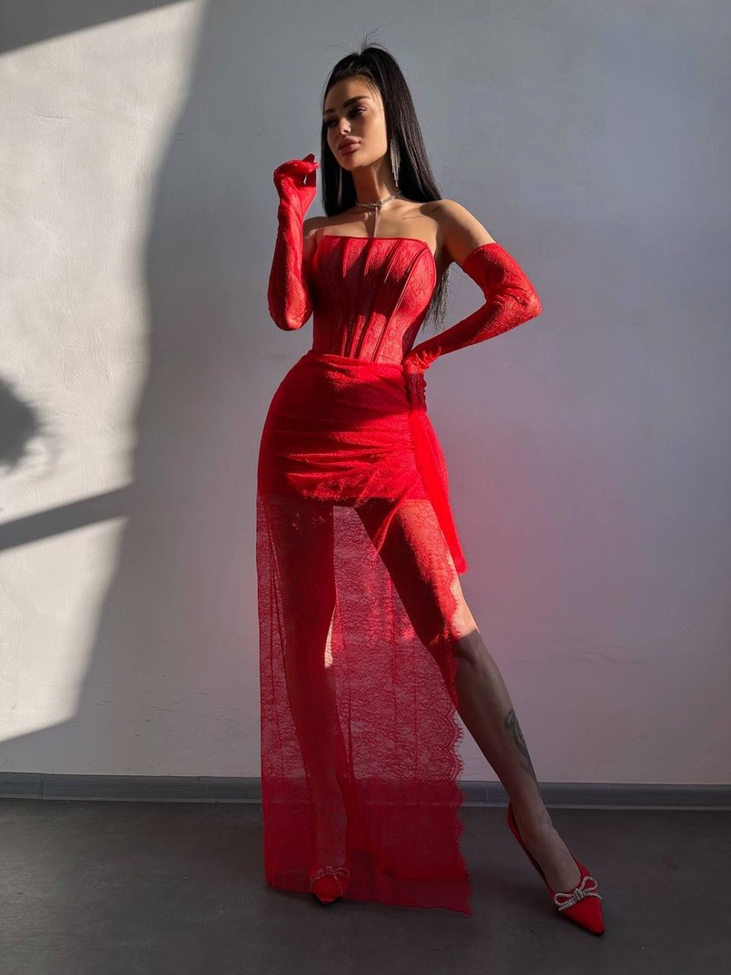 Мереживна сукня максі з рукавичками  | PUSHKA SHOP