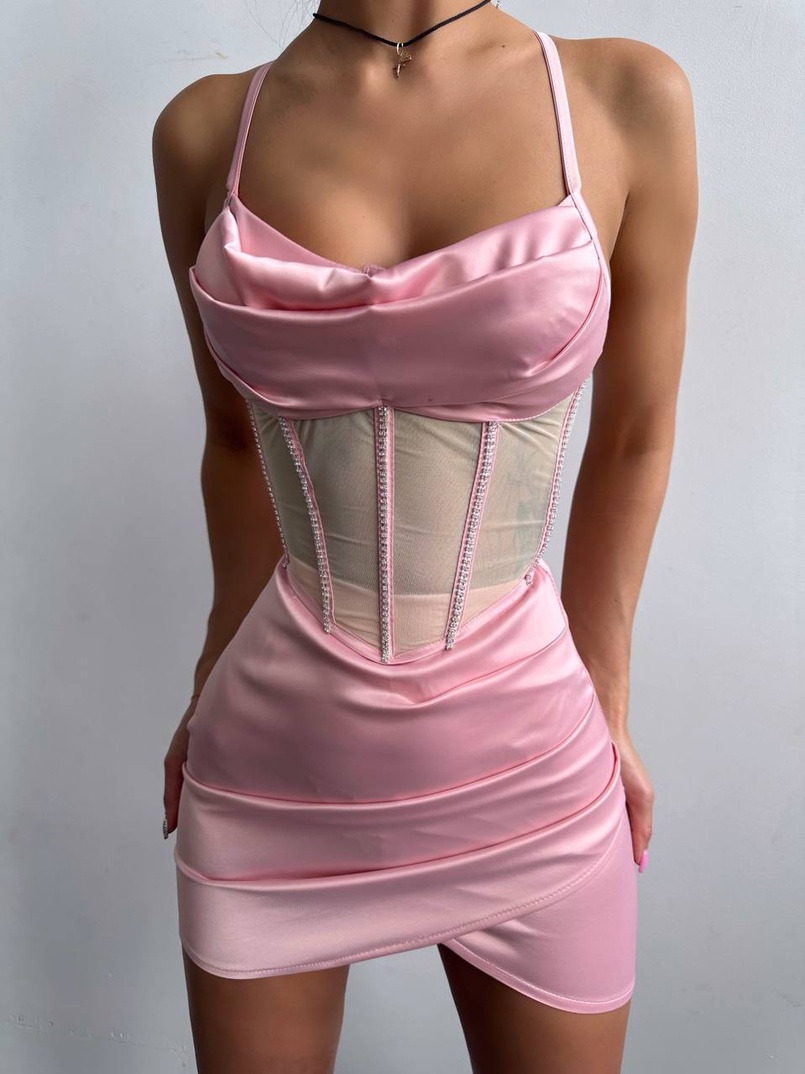 Комплект: корсет, декорований стразами + спідниця міні з драпіруванням   Комплект: корсет, декорований стразами + спідниця міні з драпіруванням   | PUSHKA SHOP