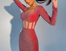 Приталенное блестящее платье с корсетной вставкой и юбкой-карандашом Приталенное блестящее платье с корсетной вставкой и юбкой-карандашом | PUSHKA SHOP