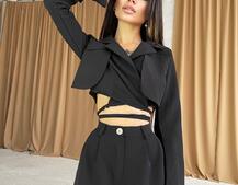 Комплект: укорочённый пиджак с завязками на талии + брюки  | PUSHKA SHOP