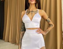 Комплект: топ + юбка, декорированная бахромой из страз  | PUSHKA SHOP