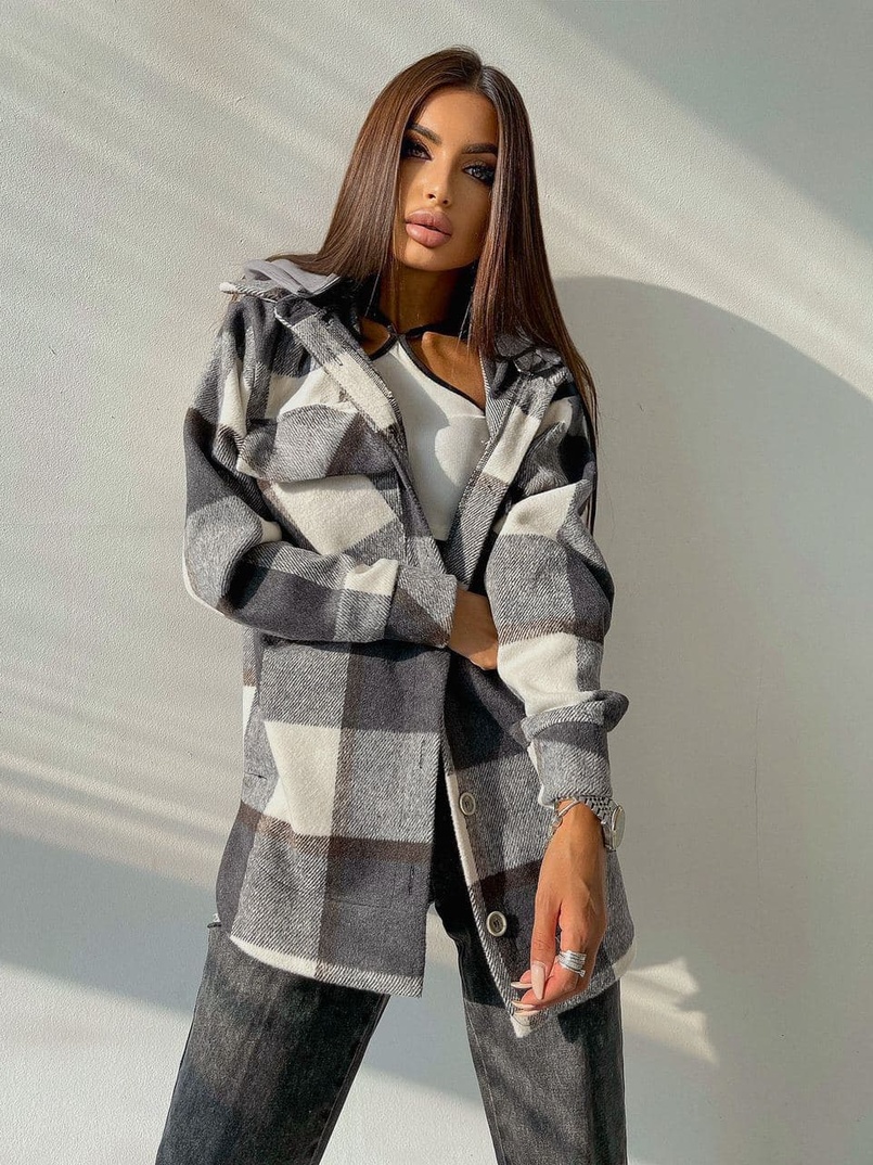 Кашемировая рубашка в клетку с капюшоном  Кашемировая рубашка в клетку с капюшоном  | PUSHKA SHOP