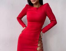 Сукня міді з підплічниками та шнурівкою Розмір вирізу можна регулювати шнурівкою | PUSHKA SHOP