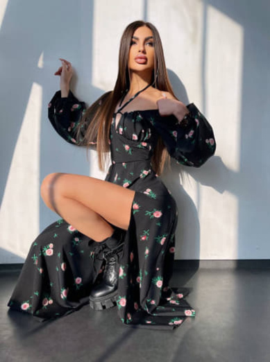 Сукня міді з квітковим принтом  | PUSHKA SHOP