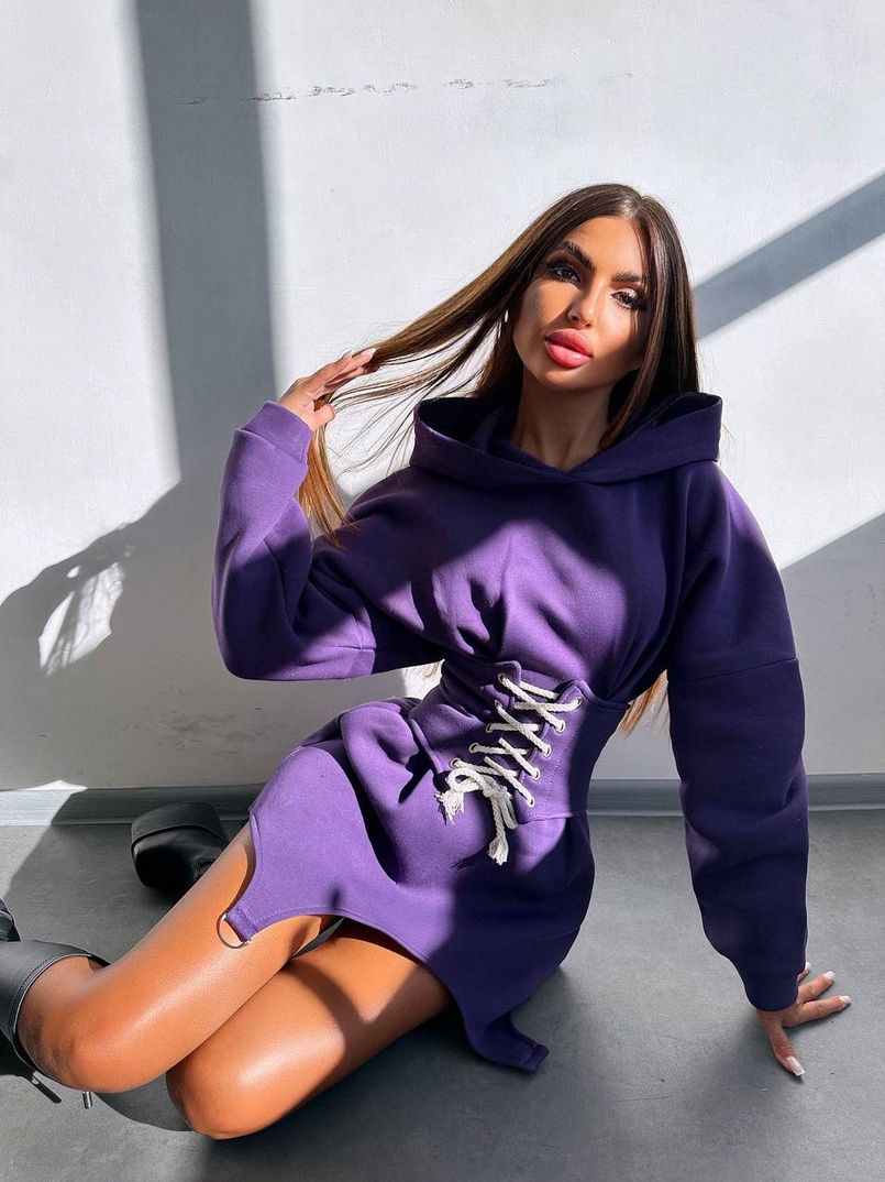 Тепле приталене худі з капюшоном на флісі + корсет на шнурівці Можна носити з корсетом та без | PUSHKA SHOP