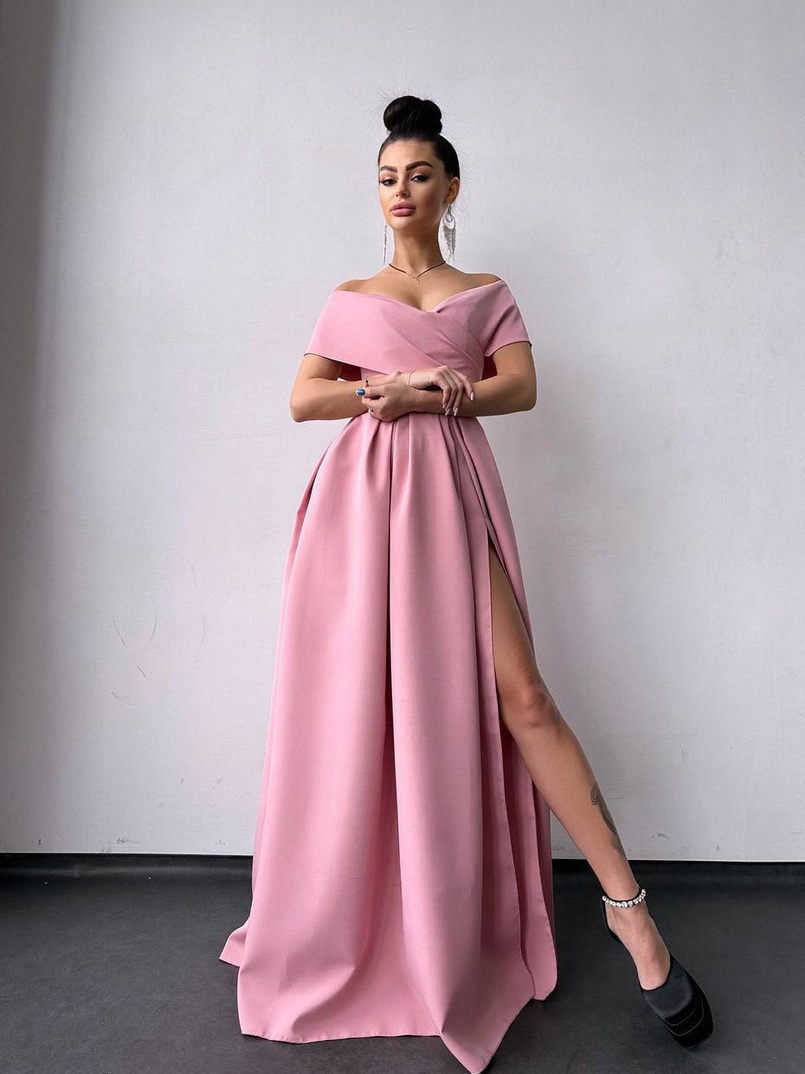 Сукня максі  з відкритими плечима та розрізом на спідниці | PUSHKA SHOP