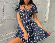 Летнее цветочное платье с завязками на груди  | PUSHKA SHOP